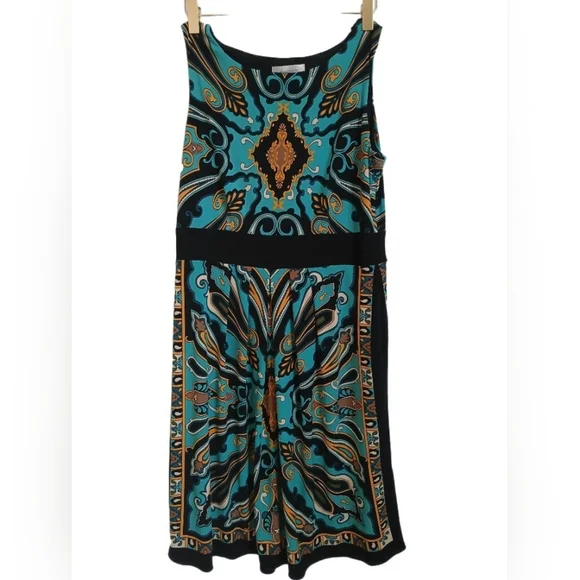 Dressbarn Teal and Gold Patterned Dress - Picture 1 of 3